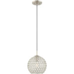 1 Light Brushed Nickel Mini Pendant with Clear Crystals Shade-Lighting LumensPendant Lights