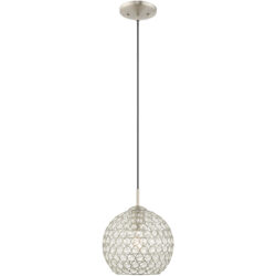 1 Light Brushed Nickel Mini Pendant with Clear Crystals Shade-Lighting LumensPendant Lights