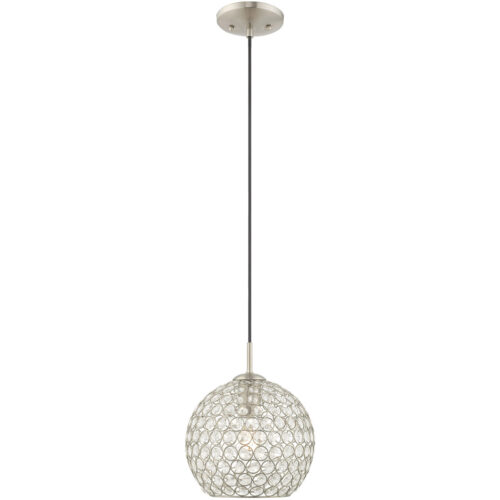 1 Light Brushed Nickel Mini Pendant with Clear Crystals Shade-Lighting LumensPendant Lights