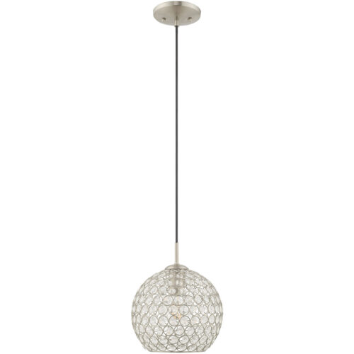 1 Light Brushed Nickel Mini Pendant with Clear Crystals Shade-Lighting LumensPendant Lights