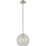 1 Light Brushed Nickel Mini Pendant with Clear Crystals Shade-Lighting LumensPendant Lights