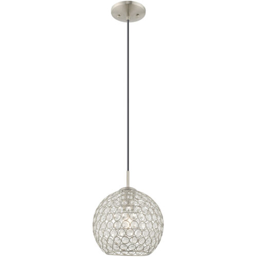 1 Light Brushed Nickel Mini Pendant with Clear Crystals Shade-Lighting LumensPendant Lights