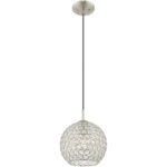 1 Light Brushed Nickel Mini Pendant with Clear Crystals Shade-Lighting LumensPendant Lights