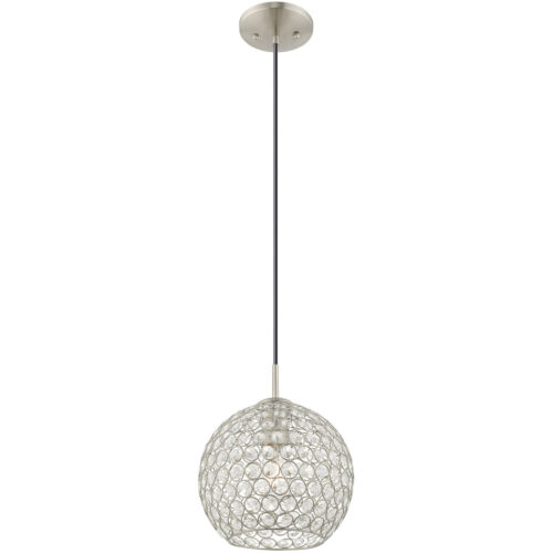 1 Light Brushed Nickel Mini Pendant with Clear Crystals Shade-Lighting LumensPendant Lights