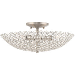 3 Light Brushed Nickel Ceiling Light fixture with Steel base material-Lighting LumensFlush Mount Ceiling Lights