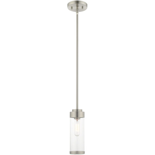 1 Light Brushed Nickel Mini Pendant with Clear Glass Shade-Lighting LumensPendant Lights