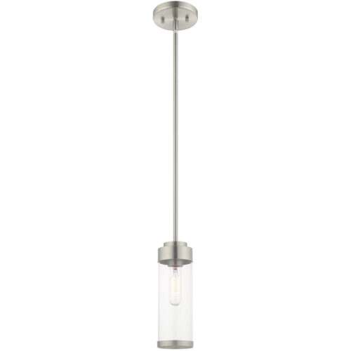 1 Light Brushed Nickel Mini Pendant with Clear Glass Shade-Lighting LumensPendant Lights