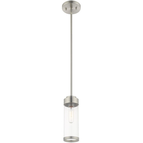 1 Light Brushed Nickel Mini Pendant with Clear Glass Shade-Lighting LumensPendant Lights