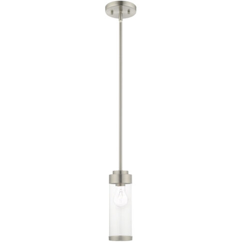 1 Light Brushed Nickel Mini Pendant with Clear Glass Shade-Lighting LumensPendant Lights