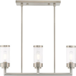 5 inch 3 Light Brushed Nickel Linear Chandelier with Clear Glass Shade-Lighting LumensChandeliers