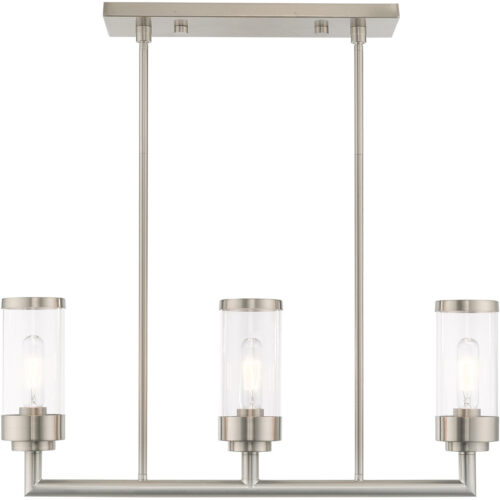 5 inch 3 Light Brushed Nickel Linear Chandelier with Clear Glass Shade-Lighting LumensChandeliers