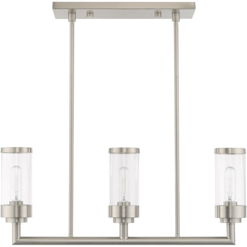 5 inch 3 Light Brushed Nickel Linear Chandelier with Clear Glass Shade-Lighting LumensChandeliers