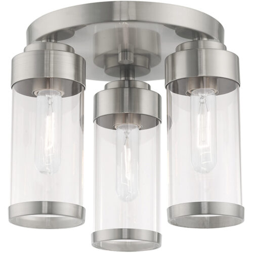 3 Light Brushed Nickel Ceiling Light fixture with Clear Glass Shade-Lighting LumensFlush Mount Ceiling Lights