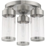 3 Light Brushed Nickel Ceiling Light fixture with Clear Glass Shade-Lighting LumensFlush Mount Ceiling Lights