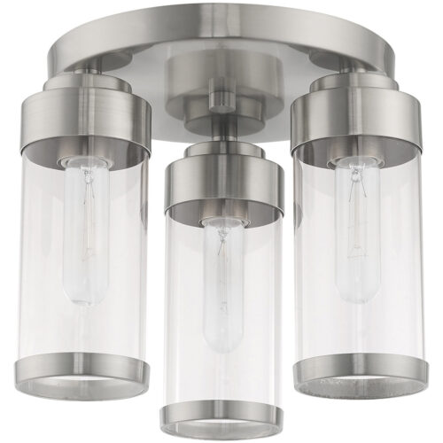 3 Light Brushed Nickel Ceiling Light fixture with Clear Glass Shade-Lighting LumensFlush Mount Ceiling Lights