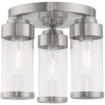 3 Light Brushed Nickel Ceiling Light fixture with Clear Glass Shade-Lighting LumensFlush Mount Ceiling Lights