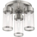 3 Light Brushed Nickel Ceiling Light fixture with Clear Glass Shade-Lighting LumensFlush Mount Ceiling Lights