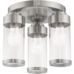 3 Light Brushed Nickel Ceiling Light fixture with Clear Glass Shade-Lighting LumensFlush Mount Ceiling Lights