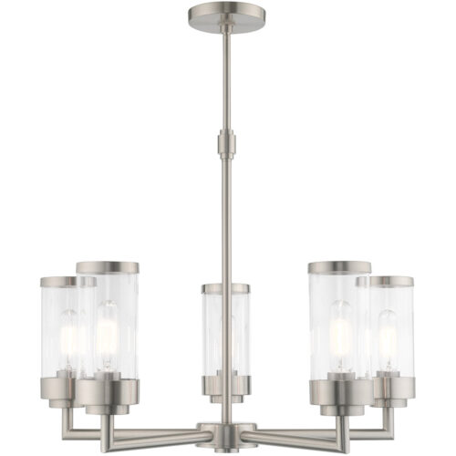 5 Light Brushed Nickel Chandelier with Clear Glass Shade-Lighting LumensChandeliers