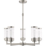 5 Light Brushed Nickel Chandelier with Clear Glass Shade-Lighting LumensChandeliers