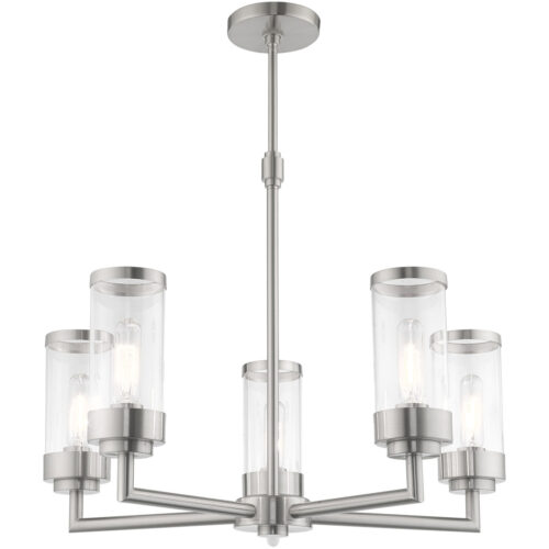 5 Light Brushed Nickel Chandelier with Clear Glass Shade-Lighting LumensChandeliers