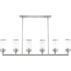 5 inch 6 Light Brushed Nickel Linear Chandelier with Clear Glass Shade-Lighting LumensChandeliers