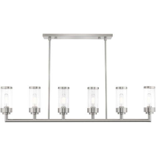 5 inch 6 Light Brushed Nickel Linear Chandelier with Clear Glass Shade-Lighting LumensChandeliers