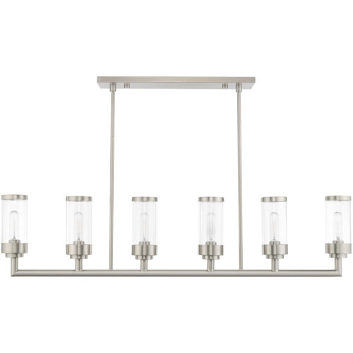 5 inch 6 Light Brushed Nickel Linear Chandelier with Clear Glass Shade-Lighting LumensChandeliers