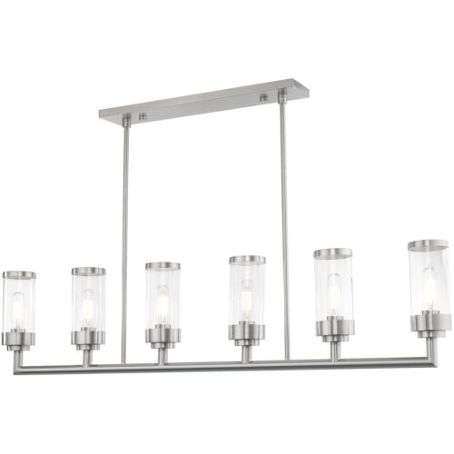 5 inch 6 Light Brushed Nickel Linear Chandelier with Clear Glass Shade-Lighting LumensChandeliers