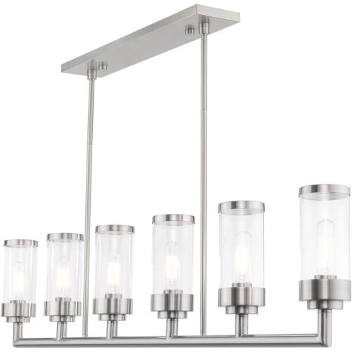 5 inch 6 Light Brushed Nickel Linear Chandelier with Clear Glass Shade-Lighting LumensChandeliers