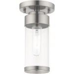 1 Light Brushed Nickel Ceiling Light fixture with Clear Glass Shade-Lighting LumensFlush Mount Ceiling Lights