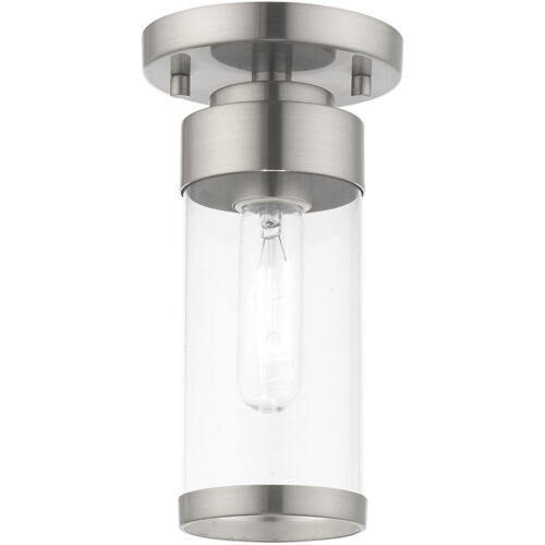 1 Light Brushed Nickel Ceiling Light fixture with Clear Glass Shade-Lighting LumensFlush Mount Ceiling Lights