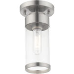 1 Light Brushed Nickel Ceiling Light fixture with Clear Glass Shade-Lighting LumensFlush Mount Ceiling Lights