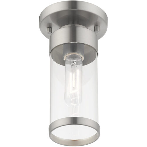 1 Light Brushed Nickel Ceiling Light fixture with Clear Glass Shade-Lighting LumensFlush Mount Ceiling Lights