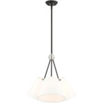 3 Light Black Shaded Chandelier with Hand Crafted Off White Fabric Hardback Shade-Lighting LumensChandeliers