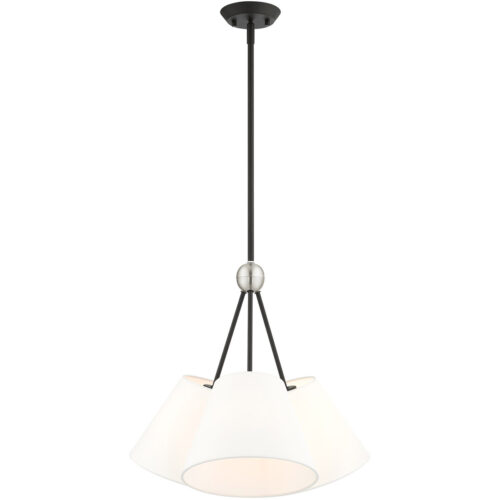 3 Light Black Shaded Chandelier with Hand Crafted Off White Fabric Hardback Shade-Lighting LumensChandeliers