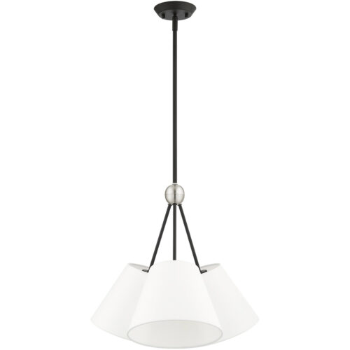 3 Light Black Shaded Chandelier with Hand Crafted Off White Fabric Hardback Shade-Lighting LumensChandeliers