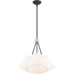 3 Light Black Shaded Chandelier with Hand Crafted Off White Fabric Hardback Shade-Lighting LumensChandeliers