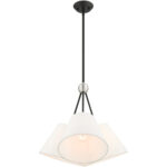 3 Light Black Shaded Chandelier with Hand Crafted Off White Fabric Hardback Shade-Lighting LumensChandeliers