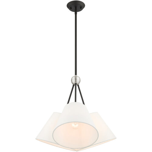 3 Light Black Shaded Chandelier with Hand Crafted Off White Fabric Hardback Shade-Lighting LumensChandeliers