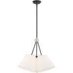 3 Light Black Shaded Chandelier with Hand Crafted Off White Fabric Hardback Shade-Lighting LumensChandeliers