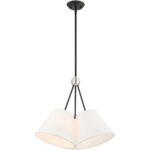 3 Light Black Shaded Chandelier with Hand Crafted Off White Fabric Hardback Shade-Lighting LumensChandeliers