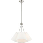 3 Light Brushed Nickel Shaded Chandelier with Hand Crafted Off White Fabric Hardback Shade-Lighting LumensChandeliers