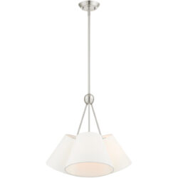 3 Light Brushed Nickel Shaded Chandelier with Hand Crafted Off White Fabric Hardback Shade-Lighting LumensChandeliers