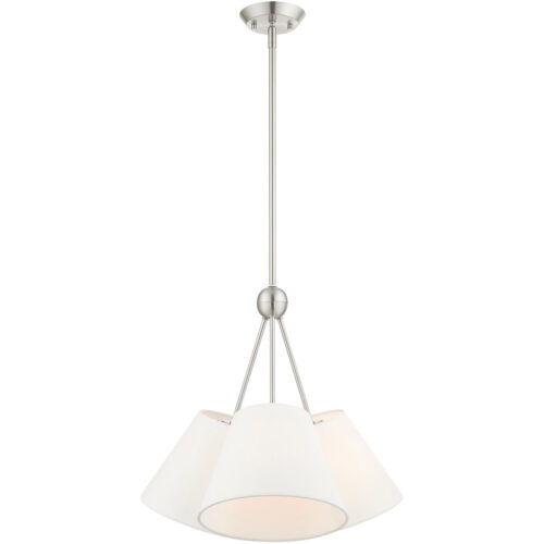 3 Light Brushed Nickel Shaded Chandelier with Hand Crafted Off White Fabric Hardback Shade-Lighting LumensChandeliers