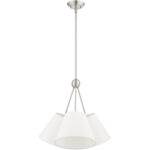 3 Light Brushed Nickel Shaded Chandelier with Hand Crafted Off White Fabric Hardback Shade-Lighting LumensChandeliers