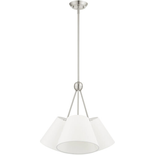 3 Light Brushed Nickel Shaded Chandelier with Hand Crafted Off White Fabric Hardback Shade-Lighting LumensChandeliers