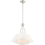 3 Light Brushed Nickel Shaded Chandelier with Hand Crafted Off White Fabric Hardback Shade-Lighting LumensChandeliers