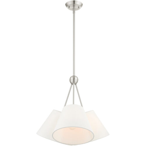 3 Light Brushed Nickel Shaded Chandelier with Hand Crafted Off White Fabric Hardback Shade-Lighting LumensChandeliers