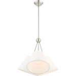 3 Light Brushed Nickel Shaded Chandelier with Hand Crafted Off White Fabric Hardback Shade-Lighting LumensChandeliers